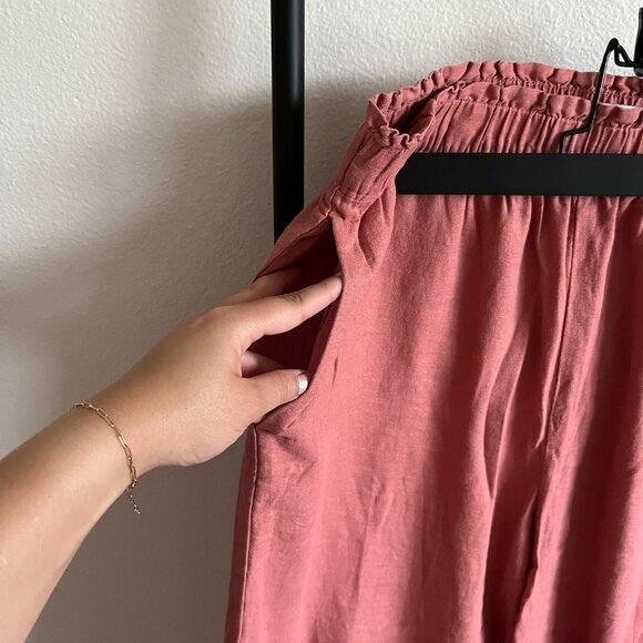 Abercrombie Terracotta Linen-Blend Cropped Wide Leg Pants - Picture 2 of 5